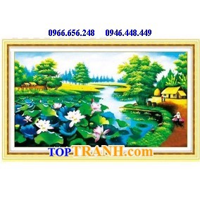 Tranh thêu đầm sen thêu kín